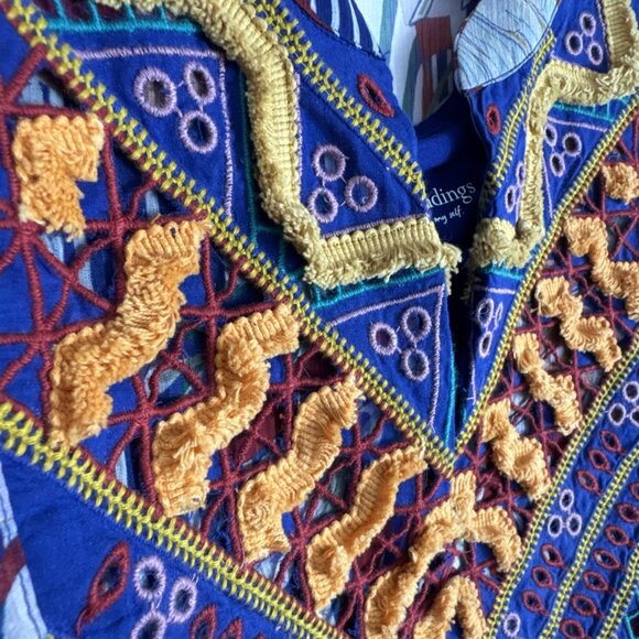 Soft Surroundings Women's Plus 1X Chiffon Tunic + Tank Embroidered Blue Multi Fl - Picture 6 of 12